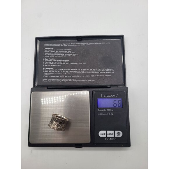 Sterling Silver 925 Scroll Floral Wide Band Ring - Picture 8 of 9